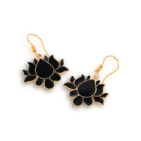 Black Big Lotus Earrings