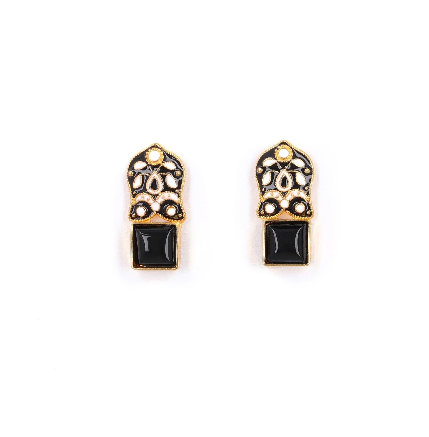 Black Meenakari Ear Studs 