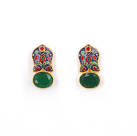 Green Jade and Blue  Meenakari Ear Studs 