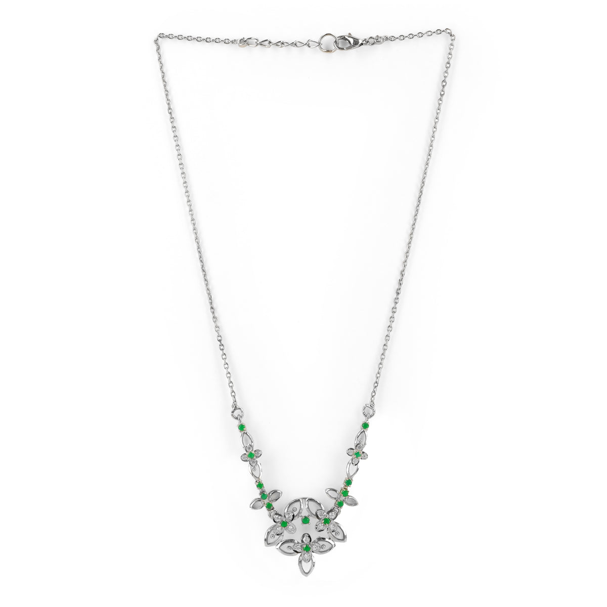 Green Jade and Zircon silver Necklace