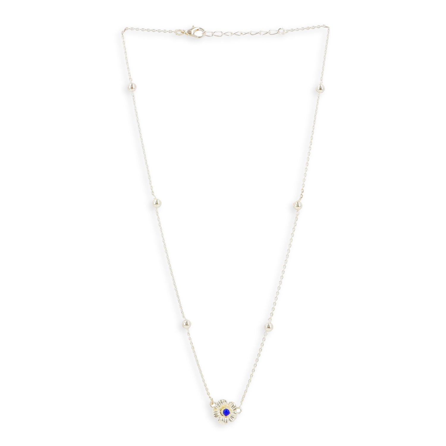 Lapis Flower  Silver Chain