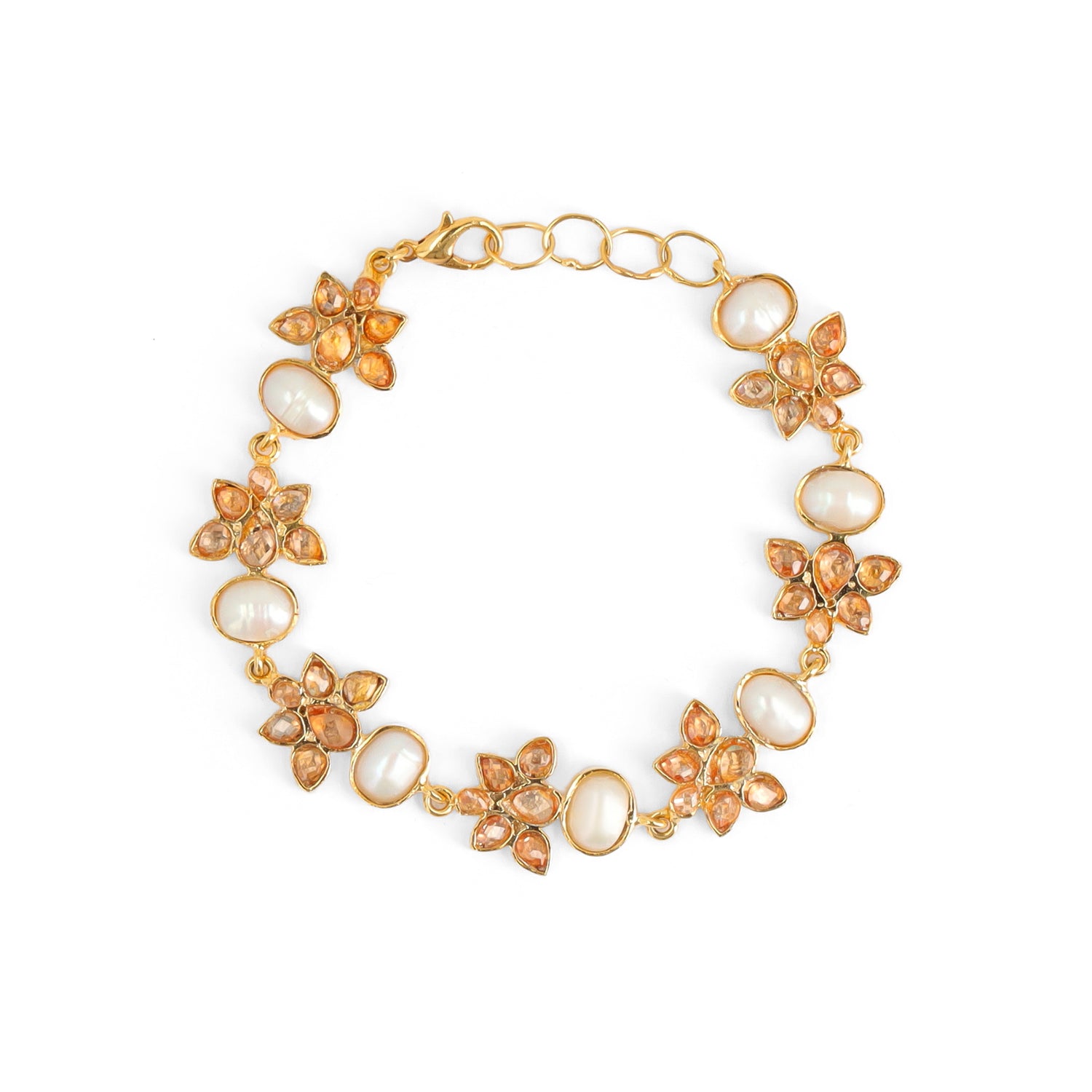 Pearl and Champagne Zircon Lotus Bracelet 