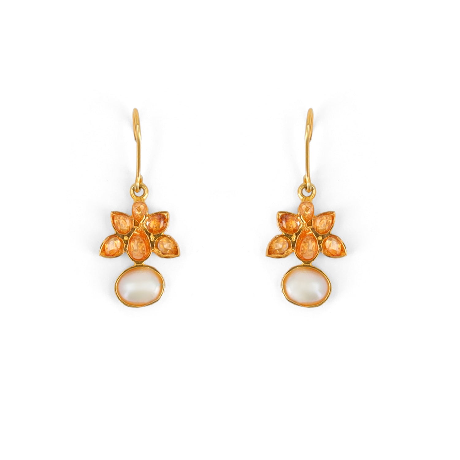 Pearl and Champagne Zircon Lotus Earrings