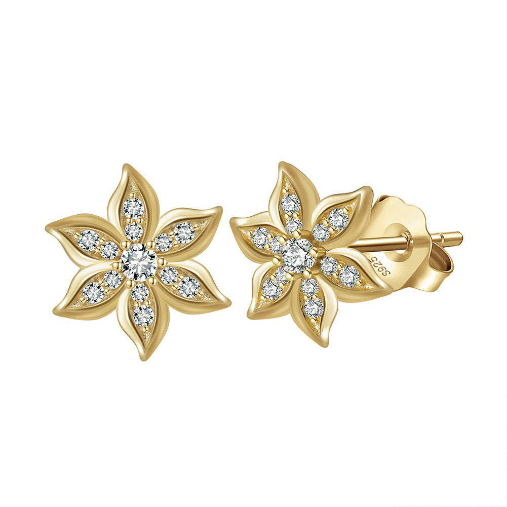 Six petal flower Ear Studs Gold plated 