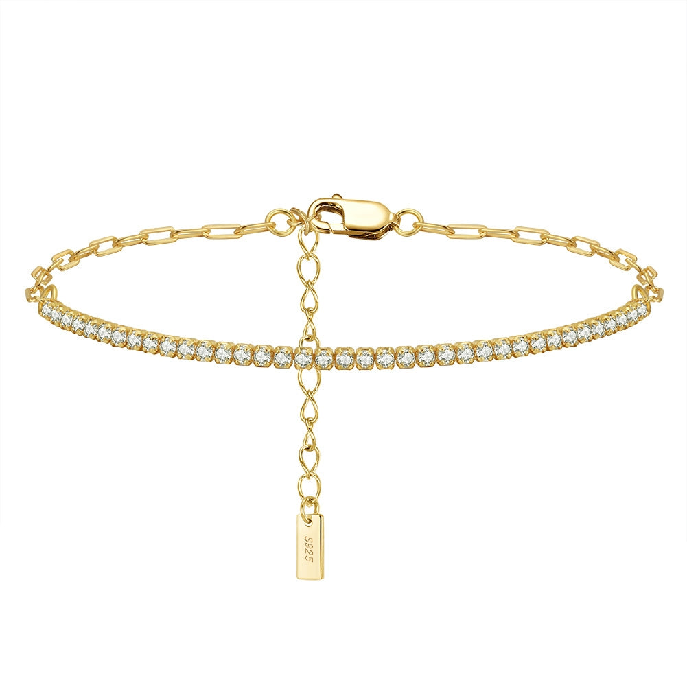 Tennis bracelet with Paper clip chain in 14K Gold plating