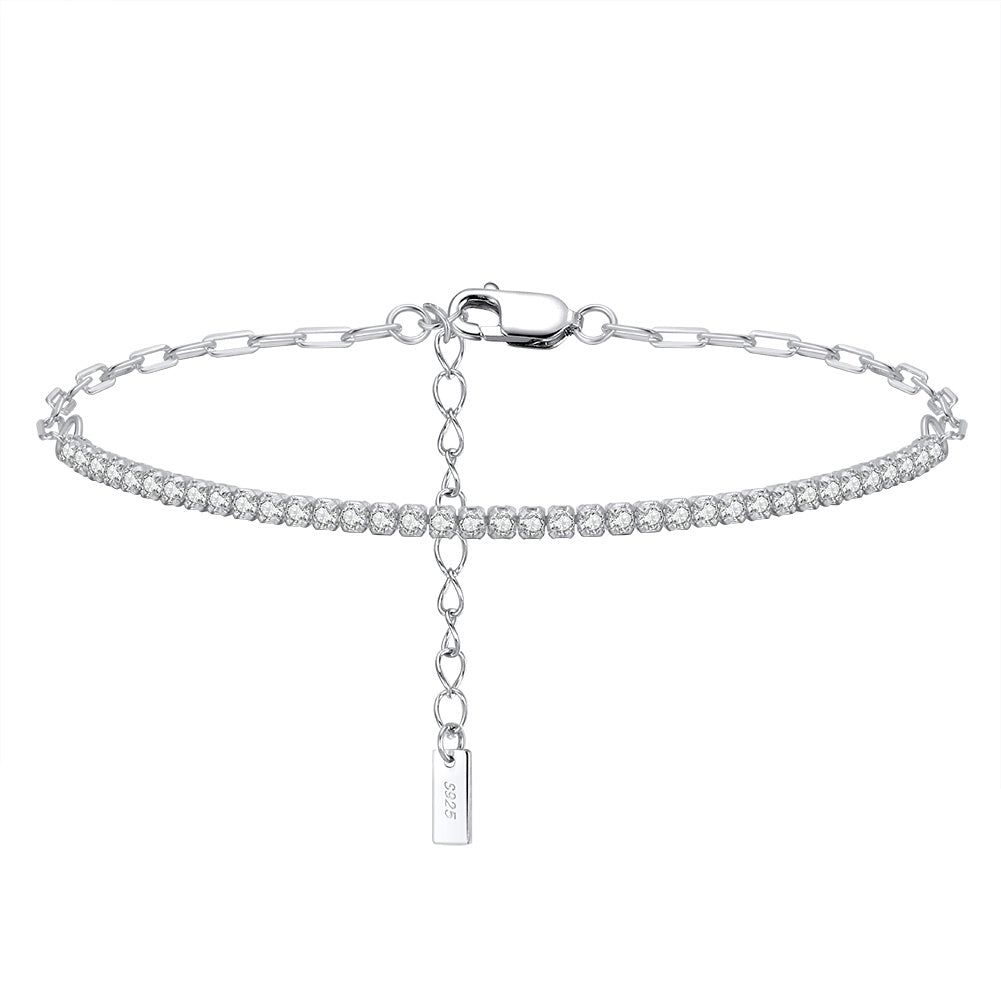 Tennis bracelet with Paper Clip chain in silver with Rhodium finish 